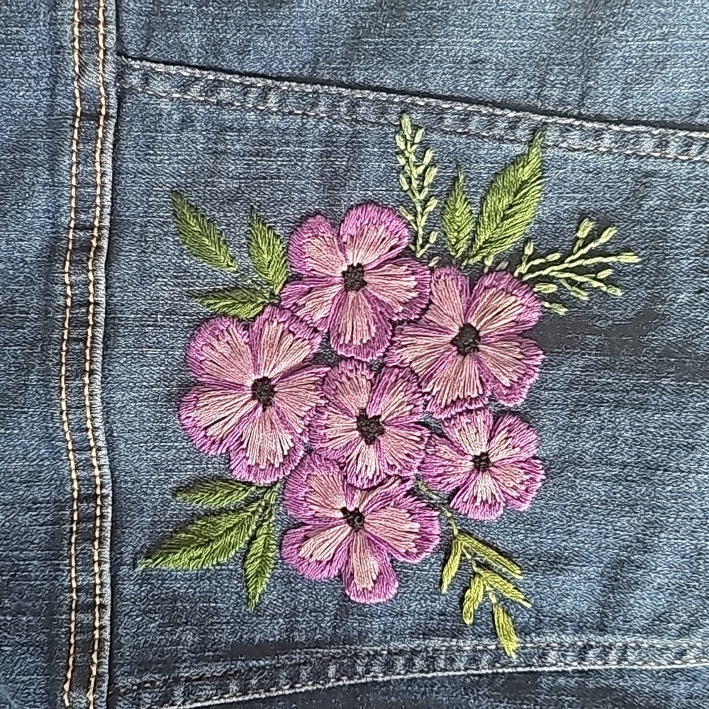 Hand Embroidered Denim Jacket - Picture 4 of 5